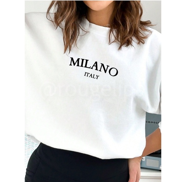 White Sweatshirt Milano Italy Text Letter Graphic Print - Picture 2 of 7